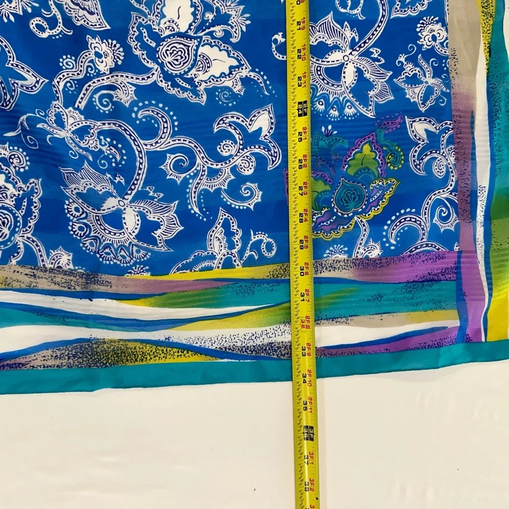 Womens Scarf Paisley Floral Made in Italy Square Boho Blue 34x34